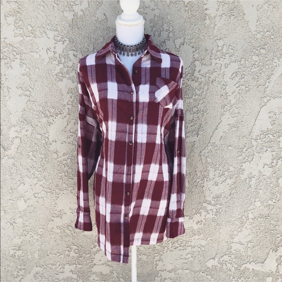 Tops - LAST ‼️ Red Flannel Oversize Tunic Button Up Shirt